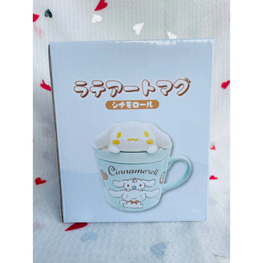 Sanrio Latte Art Mug Cinnamoroll 3D with Lid Light Blue Sanrio